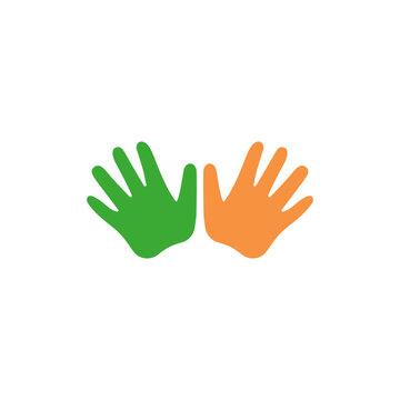 Multicolored open empty human palms with fingers splayed and spread wide. Colored vector.