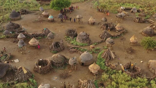 Aerial view of a Toposa traditional village Kapoeta South Sudan