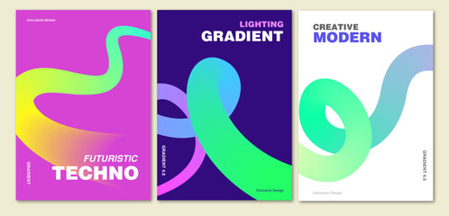 Creative Future covers or horizontal posters in modern minimal style for corporate identity, branding, social media advertising, promo. Modern layout design template with dynamic fluid gradient lines
