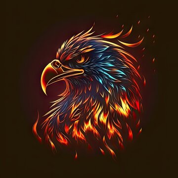 Flaming eagle head burning animal cartoon bird