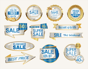 Super sale golden badges and labels vector collection 