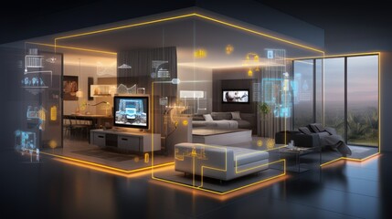Smart Home Technology, Internet of Things Concept, Home Automation Control System. Generative Ai
