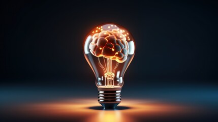 Lightbulb with Brain Innovative New Creative Ideas, Smart Thinking Concept. Generative Ai