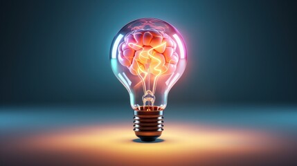 Lightbulb with Brain Innovative New Creative Ideas, Smart Thinking Concept. Generative Ai