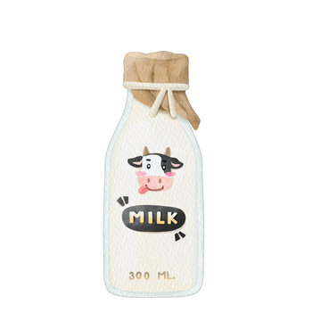 Watercolor Milk bottle illustration