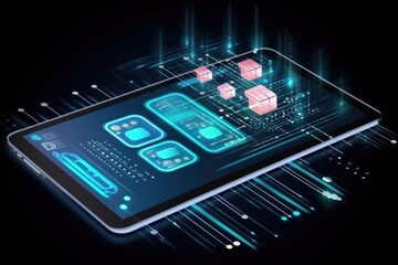 Tablet caught in the swirling whirlpool of data nanotechnology and artificial intelligence