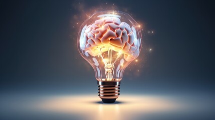 Lightbulb with Brain Innovative New Creative Ideas, Smart Thinking Concept. Generative Ai