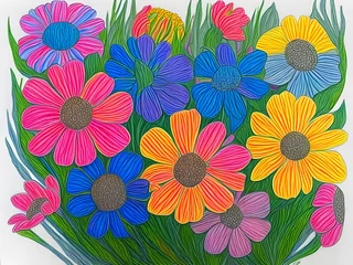 Möbelaufkleber Flowers bouquet pen drawing, Generative AI Illustration © pandawild