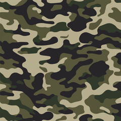 Camouflage seamless pattern. Trendy style camo, repeat print. Vector illustration. Khaki texture, perfect for military army design