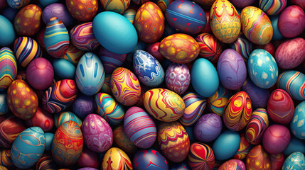 Fototapeta na wymiar Colorful Easter eggs background. Easter eggs. Generative Ai
