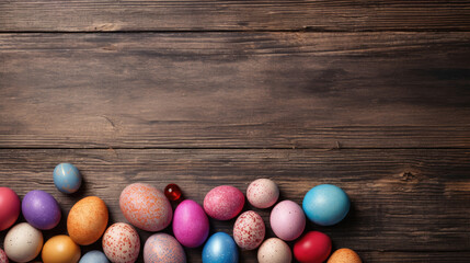 Easter eggs on wooden background. Easter eggs. Generative Ai