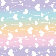 Seamless Pattern with Hearts and Wavy Line design on Pastel Gradient Background. Design for scrapbooking, cards, paper goods, background, wallpaper, wrapping, fabric and more. Vector illustration