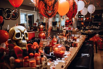 Halloween party with a costume contest, dancing, and themed decorations, bringing together friends and family for a night of fun and laughter - Generative AI