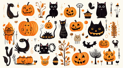 Halloween graphic elements of pumpkins, ghosts and zombi