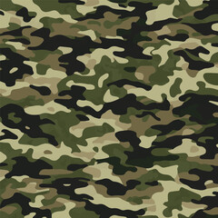 Fototapeta premium Camouflage seamless pattern. Trendy style camo, repeat print. Vector illustration. Khaki texture, perfect for military army design