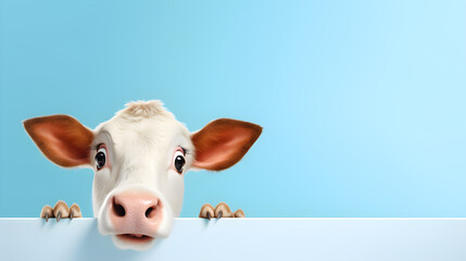 Funny Cute Cow for contents , copy text space. on colorful pastel background.
