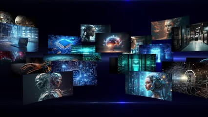 AI montage - 3D circle animation - artificial intelligence Cases - Cybersecurity - Digital Background 