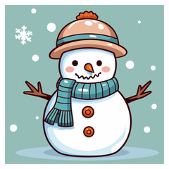 Cute christmas snowmen flat vector illustrations set. Winter outdoor activity for kids isolated cliparts pack. Funny snow man wearing hat