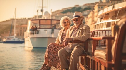 Elder Couple on holiday. Cruise. AI Generative