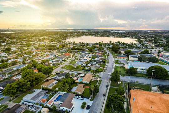 Aerial of Palm Springs North, an unincorporated community and census-designated place in Miami-Dade County, Florida, United States - Powered by Adobe