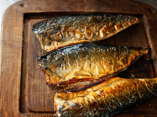mackerel, mackerel grilled on a cutting board