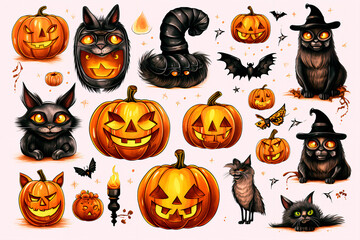 Halloween elements on an isolated background. Vector, illustration. 