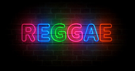 Reggae music neon light 3d illustration