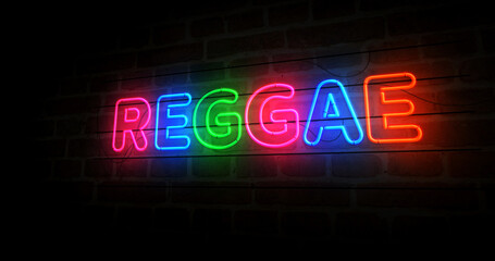 Reggae music neon light 3d illustration