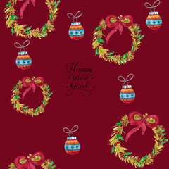 Fototapeta na wymiar Seamless pattern for new year and christmas. Watercolor drawing.