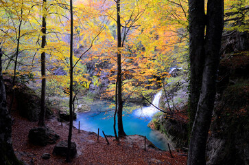The Urederra River in fall, Natural Reserve. Navarre. Spain