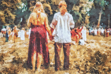 Fototapeta premium People on ceremony. Painting effect.
