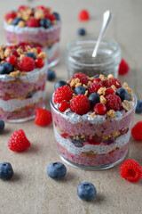 Chia pudding parfait with berries