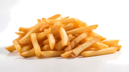 Isolated fresh, ruddy french fries. Generative AI technology. 