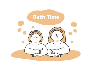 バスタイムを楽しむ親子　イラスト