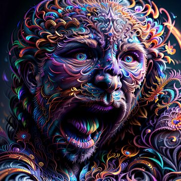 abstract colorful fluorescent neon psychedelic background, neural network generated ai