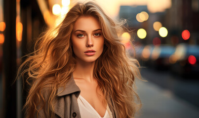 Obraz premium Trendy Hairstyle: Young Woman in Urban Setting