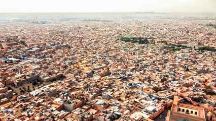 Aerial drone view of Marrakesh, Morocco