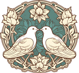 Doves Wedding - Art Nouveau. Generative AI	

