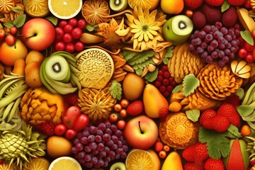 Naklejka na ściany i meble Different carving fruits. 