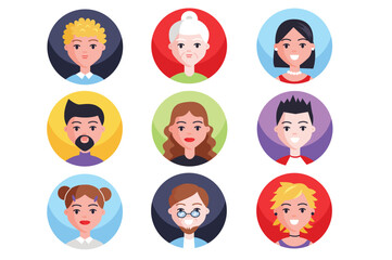 Avatar icons in the flat cartoon design. Images of avatars of different people on a colored background. Vector illustration.