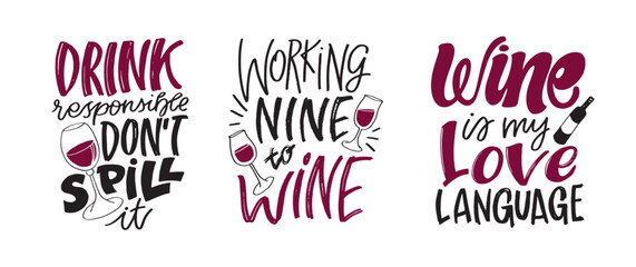 Lettering Hand drawn doodle postcard about wine. Wine lover. Mom winr culture. T-shirt design. Tee design ,mug print, print art.