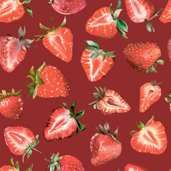 Sweet berries strawberry pattern. Realistic illustration of strawberries and strawberries, summer seamless pattern, color background. Print for printing on textiles, clothes