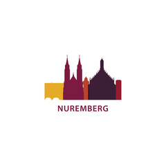 Germany Nuremberg cityscape skyline city panorama vector flat modern logo icon. Central Europe Bavaria region emblem idea with landmarks and building silhouettes
