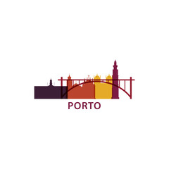 Portugal Porto cityscape skyline city panorama vector flat modern logo icon. Iberian Peninsula region emblem idea with landmarks and building silhouettes