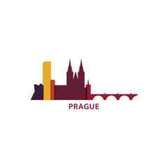 Fototapeta premium Czech Republic Prague city cityscape skyline capital panorama vector flat modern logo icon. Eastern Europe region town emblem idea with landmarks and building silhouettes