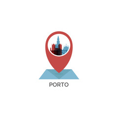  Porto Portugal map pin point geolocation modern skyline shape pointer vector logo icon isolated illustration. Web emblem idea with landmarks and building silhouettes