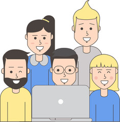 Vector cartoon half body group people