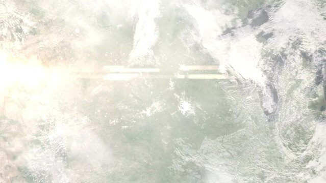 Zoom in from space and focus on Brandon, South Dakota, USA. 3D Animation. Background for travel intro. Elements of this image furnished by NASA