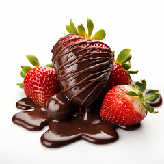 strawberry with chocolate dipping isolated on white. Made with generative ai