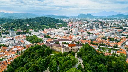 Fototapeta na wymiar Aerial drone view of Ljubljana, Slovenia